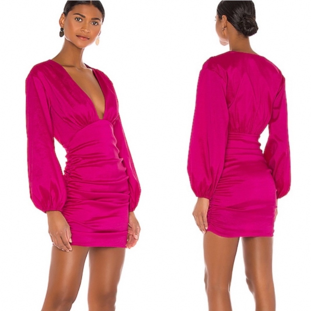 Lovers And Friends Lorenza Mini Dress Womens Small Pink Excellent Ruched Satin